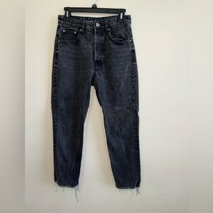 Zara Black Denim High Waisted Raw Hem Ankle Straight Jeans Size 6